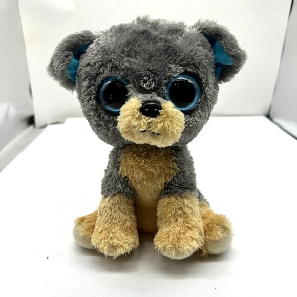 Ty Beanie Boos Scraps the Schnauzer Gray & Beige Puppy Plush Toy w Big Blue Eyes - Picture 2 of 10